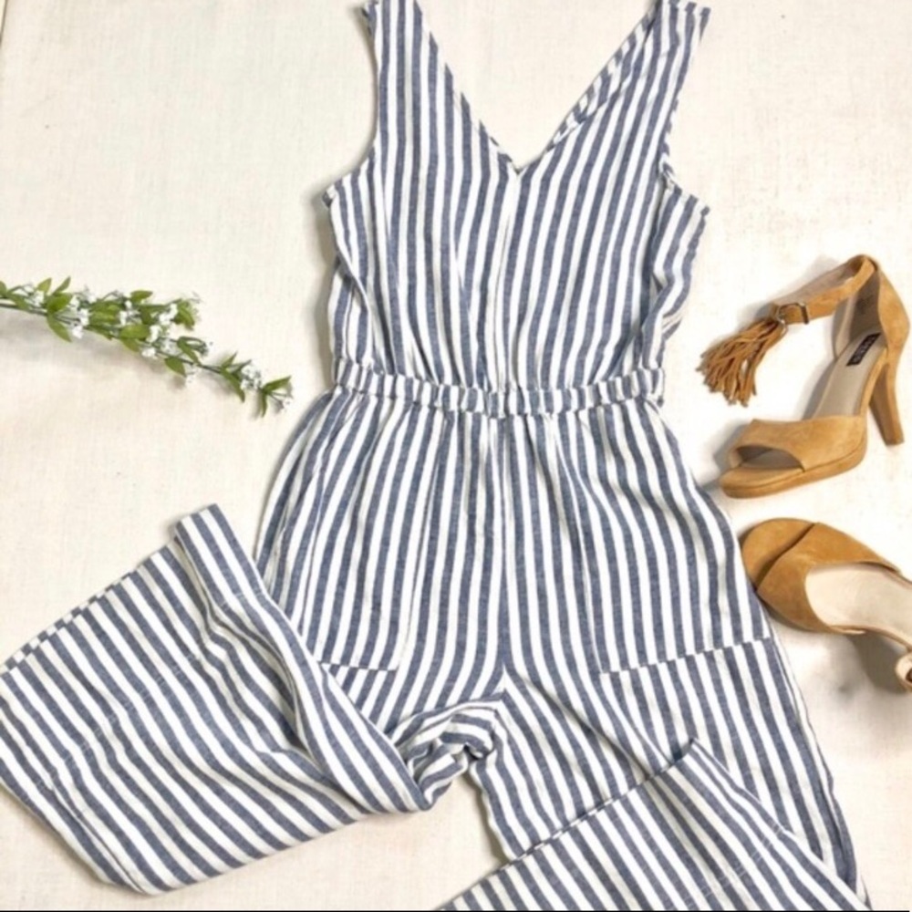 Splendid Blue and White Striped Jumpsuit